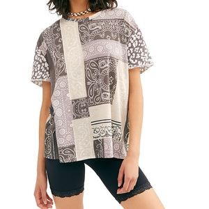 Free People ‘WE THE FREE’ Clarity Tee in Grey Bandana Print - Size Small